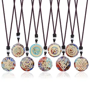 뜨거운 Om 치유 Orgonite 돌 펜던트 부적 보석 명상 라운드 크리스탈 에너지 Bijoux Reiki 치유 7 차크라 요가 목걸이