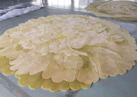 QIANQIAO Künstlerischer Goldener Pfingstrosenförmiger Hochflor-Handgeknüpfter 3D-Strukturierter Wollteppich Moderner Luxus-Interieur für Zuhause