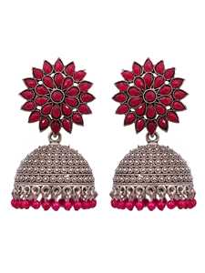 Adoptez l'élégance avec Jhumka en argent oxydé et boucles d'oreilles pour femmes-Design floral rose royal Jhumka's - Product Image 6
