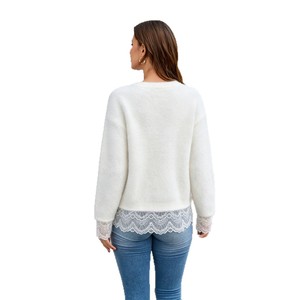 <span class=keywords><strong>Pull</strong></span> en molleton tricoté pour <span class=keywords><strong>femme</strong></span>, col rond, manches longues, avec empiècements en dentelle, style <span class=keywords><strong>vintage</strong></span>, nouvelle collection 2027 - Product Image 5