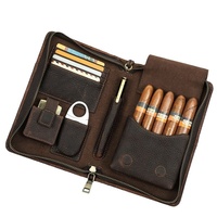 Boîte à cigares en cuir véritable Crazy Horse moderne, étui de voyage multifonctionnel, sangle de poignet, fermeture éclair, laque, capacité de 5 CONTACTS