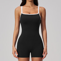 Combinaison de yoga courte pour femme, col rond, dos ouvert, avec logo personnalisé OEM, bretelles réglables, respirante, extensible dans les quatre sens