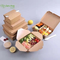 Senang02 nouveau produit boîte à déjeuner en papier à 2 poignées, bac à Bento Kraft personnalisé avec couvercle, compartiment jetable