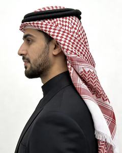 Shemagh Keffiyeh Jacquard Rouge et Blanc pour Homme, Foulard Arabe à Franges et Bords Bruts, Écharpe Traditionnelle Assortie au Thobe de Dubaï et d'Arabie Saoudite - Product Image 5