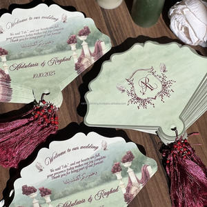 Juego de Tarjetas de Boda en Forma de Abanico Personalizadas con Borla, Invitación, Menú y RSVP Incluidos, Diseño Vintage Personalizado en Papel - Product Image 2