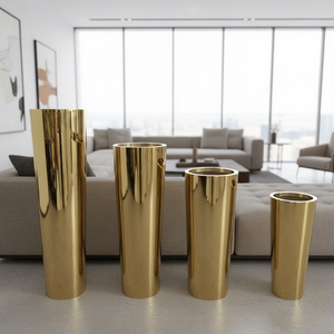 Vaso <span class=keywords><strong>per</strong></span> Piante in Metallo Moderno di Lusso / Grande Vaso <span class=keywords><strong>per</strong></span> Fiori Argento e Oro / Fioriere da <span class=keywords><strong>Esterno</strong></span> <span class=keywords><strong>per</strong></span> Hotel - Product Image 1