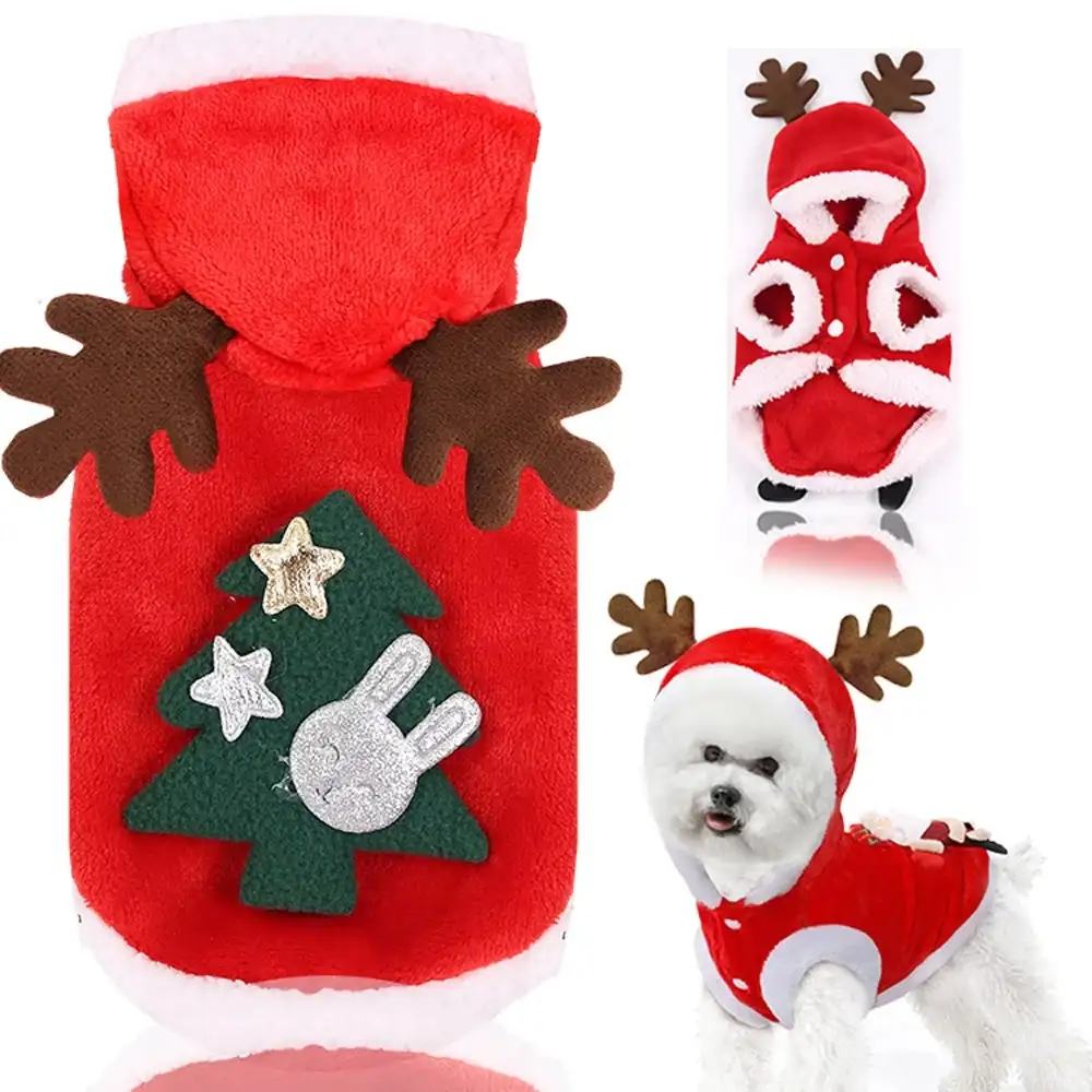 Hot Sale Funny Christmas Clothes Warm Pet Dog Cat Clothes Puppy Santa Red Scarf Hat Deer Head Cute Dogs Cloak Cats Costume