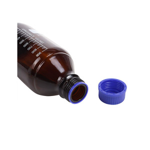 Flacon de réactif en verre borosilicaté ambré 1000 ml gradué avec bouchon à vis bleu GL45, autoclavable, pour stockage de milieux - Product Image 2