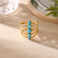 Bague ouverte minimaliste multi-couches en turquoise et perles, style euro-américain, pour femme, bijou de main pour usage quotidien, vente en gros