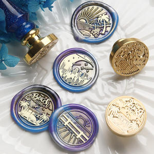 Série de tampons à cire de sceau pour journal de voyage, tête ronde en cuivre, pour la décoration et l'utilisation en journal. - Product Image 1