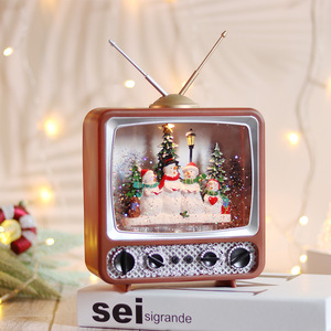Boîte à musique globe à neige rétro avec téléviseur, décoration de table de Noël - Product Image 1