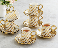 Ensemble de tasses à café de luxe 90MI, nouveau design, 6 pièces, noir et or marbré, en céramique, avec logo personnalisé, tasses à café et soucoupes avec coffret cadeau