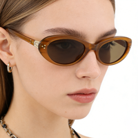 Gafas de Sol Ovaladas Delgadas de Acetato de Diseño de Lujo con Logotipo Personalizado al por Mayor para Mujer, Lentes Degradadas Ojo de Gato, Puntos Dorados, Gafas Vintage OEM ODM