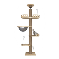 Arbre à chat de luxe en bois massif, grand et robuste, avec enclos pour litière et lit, du sol au plafond, pour chats de grande taille