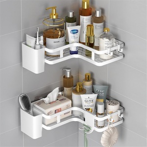 Étagère murale rectangulaire moderne en acier inoxydable sans perçage pour salle de bain, balcon, toilettes, cuisine, double étagère d'angle - Product Image 5