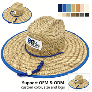 Chapeau <span class=keywords><strong>de</strong></span> paille Panama anti-UV à large bord pour l'extérieur, protection solaire, style sauveteur <span class=keywords><strong>de</strong></span> <span class=keywords><strong>plage</strong></span>, avec logo personnalisé, bordure et doublure imprimées - Product Image 3
