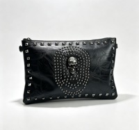 Dompet Clutch Kulit Asli Wanita Buatan Tangan dengan Ritsleting, Detail Rumbai, Denim Metalik, Tahan Air & Anti Maling