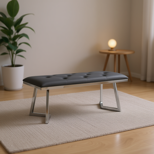 Banco Tapizado en Cuero Sintético PU, Color Gris Oscuro Cromado, Diseño Moderno para Sala de Estar, Decoración del Hogar - Product Image 2