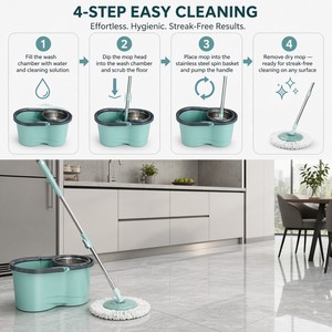 Mopa Plana Giratoria 360° con Cabezal <span class=keywords><strong>de</strong></span> Hilo <span class=keywords><strong>de</strong></span> Algodón, Componentes <span class=keywords><strong>de</strong></span> Acero Inoxidable y Plástico, Ecológica, para Uso Doméstico, Juego <span class=keywords><strong>de</strong></span> Cubo para <span class=keywords><strong>Limpieza</strong></span> <span class=keywords><strong>de</strong></span> Pisos - Product Image 4