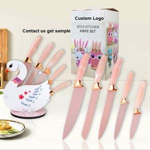 Cute Cartoon Seat Stand Color Kitchen <b>Knife</b> <b>Set</b> <b>Sharp</b> Japanese Stainless Steel Non-stick Coating Blade Fruits Vegetable <b>Knives</b> - Product Image 1