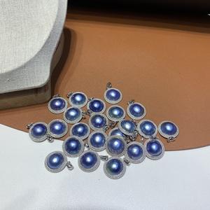 Colgante Wenchi de Perla Azul Cielo Mabei, Cuentas de 16 mm, Diámetro de 22 mm, Engaste de Plata, Dije Redondo Clásico para Uso Diario - Product Image 2