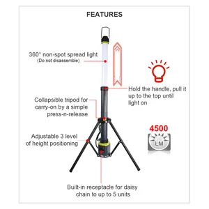 โคมไฟฟลัดไลท์มุมลำแสง360องศา,แถบไฟLEDยาวกันสภาพอากาศแบบยุบตัวได้ขาตั้งสามขาเสียบไฟทำงาน