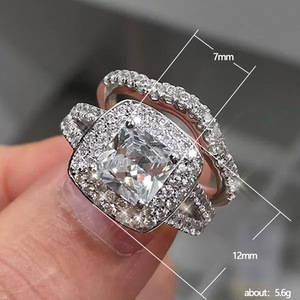 Conjunto de Anillos de Dos Piezas con Circonita Cuadrada para Mujer, Elegante Regalo de Aniversario de Bodas, Joyería - Product Image 5