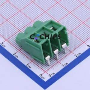 DB910R-6.35-3P-GN-S Screw Terminal Block Bent Lead Through Hole,P=6.35mm Connector 1x3P 6.35mm Green Right Angle Insert - Product Image 2