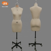 Maniquí de Medio Cuerpo Femenino, Talla Estadounidense 0-10, Parte Superior del Cuerpo de Fibra de Vidrio, Puede Fijarse con Alfileres, Pose de Pie Ajustable, Base con Ruedas