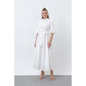Vestido Camisero de Algodón para Mujer con Cinturón - 12626ELB - ECRU - Product Image 1