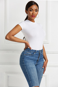 En gros Body moulant sexy pour femme à manches courtes, col rond, basique, coupe ajustée, effet amincissant - Product Image 4