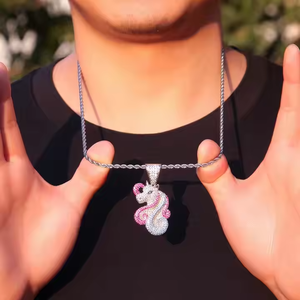 Collar de Moda con Colgante de Cabeza de Unicornio de Fantasía, 1.5 Pulgadas, Plata de Ley 925, Chapado en Oro Rosa, con Moissanita - Product Image 2