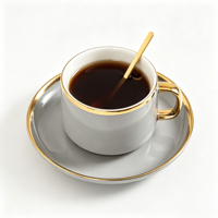Ensemble tasse à café et soucoupe en porcelaine de luxe avec bordure dorée, motif floral, écologique, durable, mug vintage élégant, cadeau pour le thé de l'après-midi