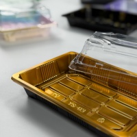Conteneur d'emballage pour sushis avec couvercle transparent en PET, plateau en plastique épaissi, design japonais luxueux pour buffet, fête, restauration, sucre