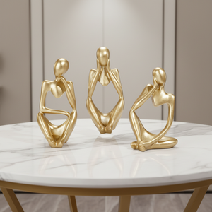Sculpture Art Déco en Résine, <span class=keywords><strong>Statue</strong></span> Penseur, 3 Pièces, 1 Ensemble, Figurines Dorées pour Décoration Intérieure et Bureau - Product Image 2