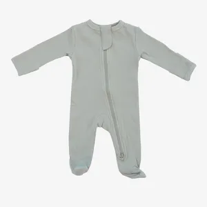 Ribbed Baby Romper Organic Cotton Rib Zipper Footed One-piece Romper Sleep Suit With Zip Baby Onesie Baby Footie Sleepwear