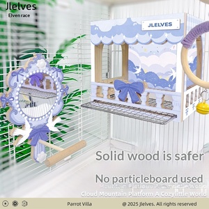 Cage à oiseaux en bois massif, type villa, avec plateau coulissant en fil métallique, facile à nettoyer, pour calopsites, tourtereaux, agapornis et perroquets de taille moyenne. - Product Image 4