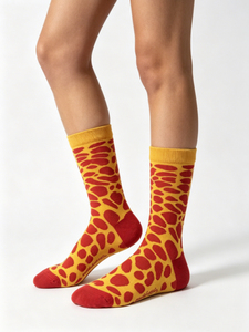 Chaussettes longues décontractées à motif dessin animé, chaussettes de compression pour coureurs en plein air, avec bordures à motif léopard décontracté, logo sous le pied pour le sport - Product Image 5