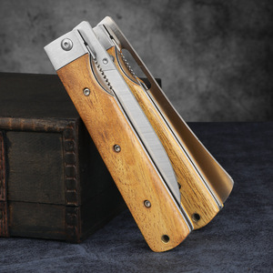 Cuchillo Plegable de Acero Inoxidable con Hoja de Punta Caída y Mango de Madera para Camping y Uso en Exteriores, 4 Tipos - Product Image 2