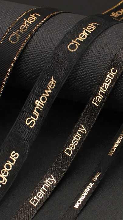 high quality customised brand name ribbons 3d gold foil printed