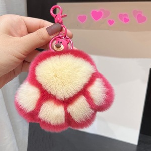 Fraise ours pattes sac d'école pendentif voiture porte-clés pendentif vraie loutre lapin cheveux mignon peluche chat pattes - Product Image 5