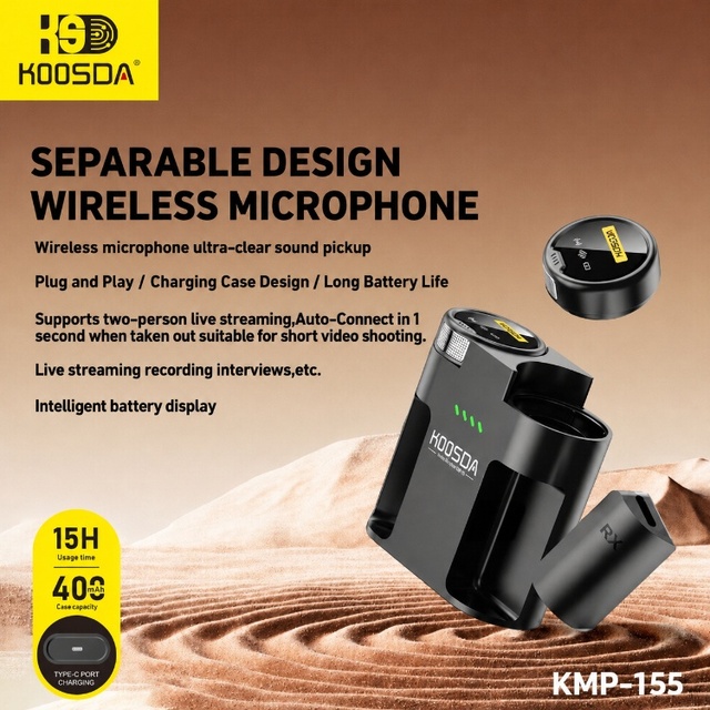 Live Streaming Separable Design Wireless Microphone Kmp-155 Collar Clip Button Anc Enc Wireless Microphone