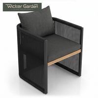 Table et chaises de balcon extérieur en corde tressée, mobilier de loisirs pour jardin, cour, extérieur, avec structure en aluminium moderne, modèle design pour hôtel et salle d'exposition