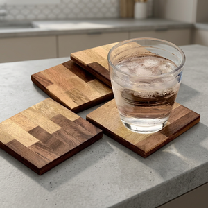 Sous-verres rectangulaires en bois naturel, design écorce d'arbre, écologiques, modernes, épaisseur 10 mm, pour boissons, vins, diamètre <300 mm - Product Image 1