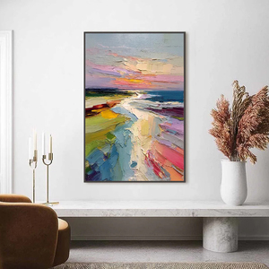 Quadro a Olio Verticale Testurizzato Paesaggio Costiero - Dipinto a Impasto Fatto a Mano su Tela per Arredamento Casa <span class=keywords><strong>e</strong></span> Hotel - Product Image 1