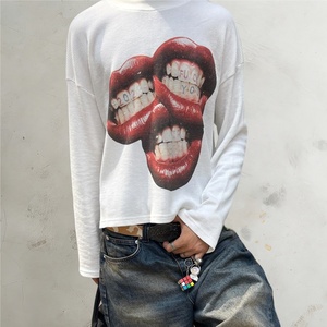 Camiseta de manga larga de algodón de 300 g/m² de punto acanalado premium, estilo waffle, corte cropped, hombros caídos, lisa, al por mayor - Product Image 2