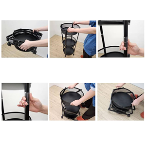 <b>Foldable</b> Kitchen 3 Layers Metal Storage Rack Household Bathroom Storage <b>Cart</b> Round Storage Basket with Wheels - Product Image 2