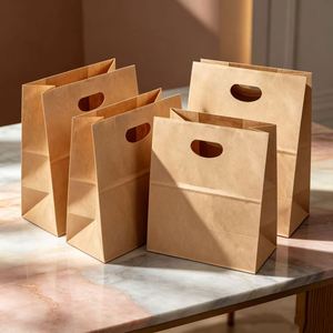 Sac de livraison rapide en papier kraft écologique avec logo personnalisé, poignée découpée, pour vêtements, cadeaux, vente en gros, restauration rapide - Product Image 4