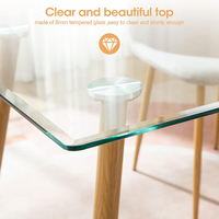 Table à manger rectangulaire moderne en verre trempé transparent, mobilier de salle à manger nordique avec pieds en bois massif pour la maison et les restaurants