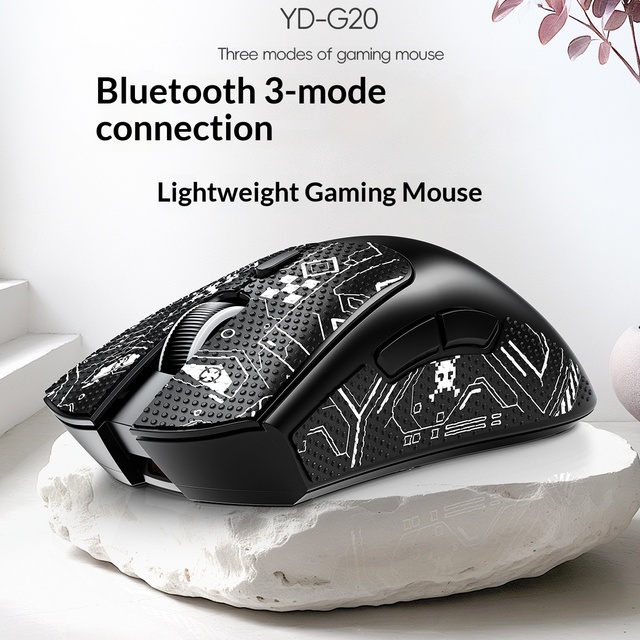 YINDIAO G20 Tri Mode Ultralight Honeycomb Gaming Mouse PAW3104 8000DPI 6 Levels RGB 59g 500mAh for PC Laptop